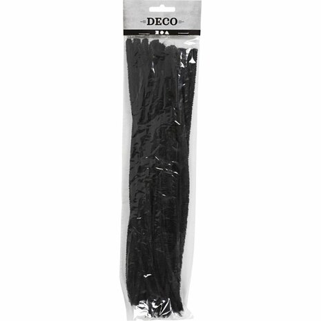 Chenille, L: 30 cm, dikte 9 mm, zwart, 25 stuk/ 1 doos