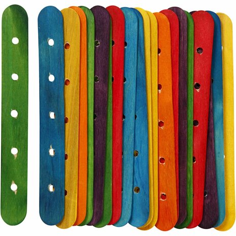 Constructiestokjes, L: 15 cm, B: 1,8 cm, gatgrootte 4 mm, diverse kleuren, 20 div/ 1 doos
