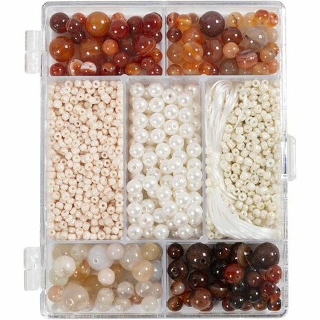 Creatieve Box Sieraden, Agaten, afm 2,6-10 mm, gatgrootte 0,8-1,8 mm, ca. 1480 stuk, diverse kleuren, 1 doos