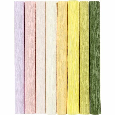 Cr&ecirc;pepapier, vel 25x60 cm, Cr&ecirc;pe-verhouding: 180%, 105 gr, pastelkleuren, 8 vel/ 1 doos