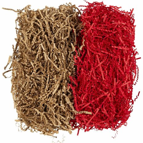 Crinkle papier, L: 25-30 cm, B: 3 mm, bruin, rood, 2x50 gr/ 1 doos