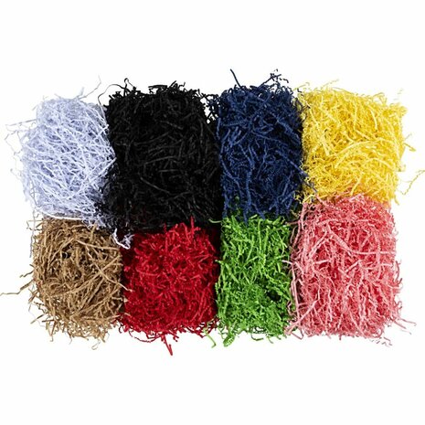 Crinkle papier, L: 25-30 cm, B: 3 mm, diverse kleuren, 8x50 gr/ 1 doos