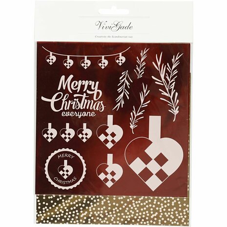 Deco folie en transfer vel, gevlochten harten, vel 15x15 cm, goud, rood, wit, 4 vel/ 1 doos