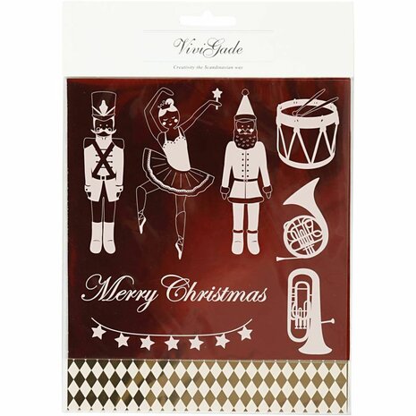 Deco folie en transfer vel, notenkraker, kerstman en ballerina, vel 15x15 cm, goud, rood, wit, 4 vel/ 1 doos