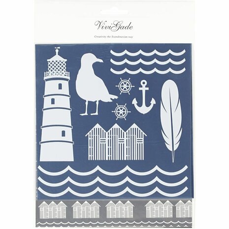 Deco folie en transfervel, vuurtoren, vel 15x15 cm, blauw, zilver, 2x2 vel/ 1 doos