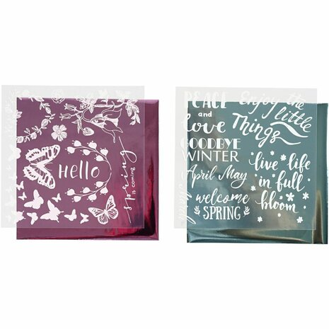 Deco folie en transfervel, voorjaar, vel 15x15 cm, lichtblauw, roze, 2x2 vel/ 1 doos