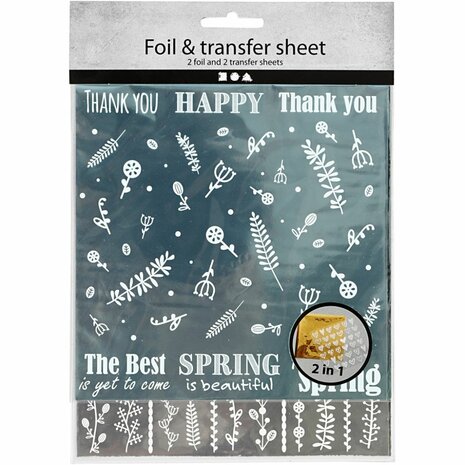 Deco folie en transfervel, Lente bloemen, vel 15x15 cm, zilver, turquoise, 2x2 vel/ 1 doos