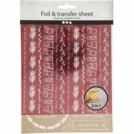 Deco folie en transfervel, Traditionele kerst, vel 15x15 cm, goud, rood, 2x2 vel/ 1 doos