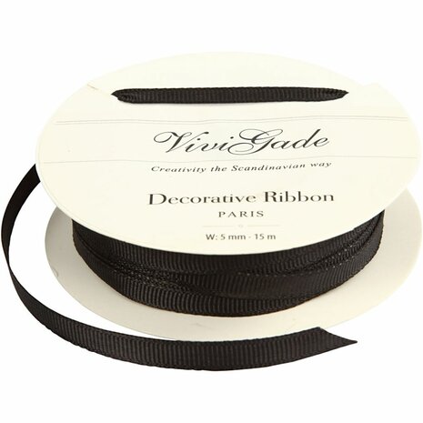 Decoratie lint, B: 6 mm, zwart, 15 m/ 1 rol