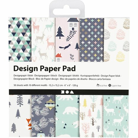 Design papierblok, vel 15,2x15,2 cm, 120 gr, lichtgroen, roze, wit, 50 vel/ 1 doos