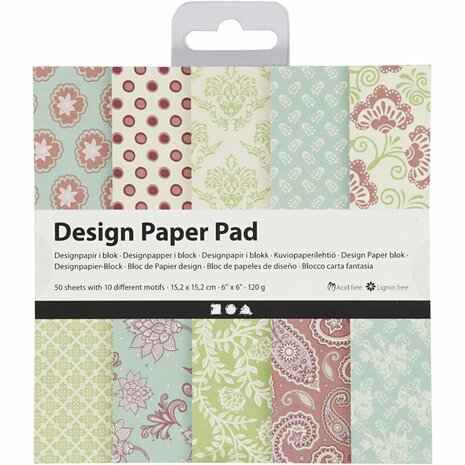 Design papierblok, vel 15,2x15,2 cm, 120 gr, mint groen, paars, 50 vel/ 1 doos