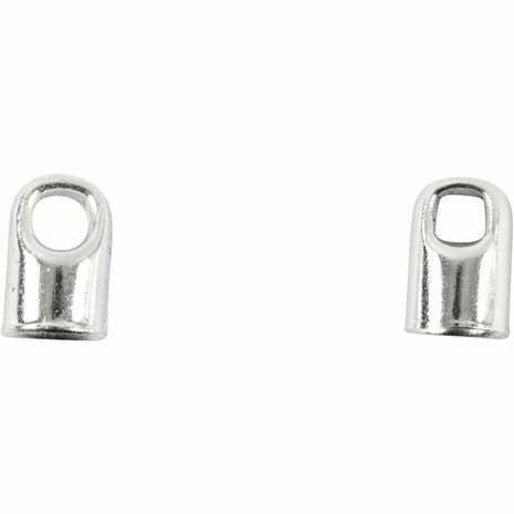 Eindkapje | Verzilverd | Met oog | Voor koord/ketting 4-5 mm | L 7 mm x d 4,5 mm | 8 stuks