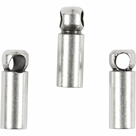Eindkapje | Verzilverd | Met oog | Voor koord/ketting 2 mm | L 8 mm x d 2 mm | 10 stuks