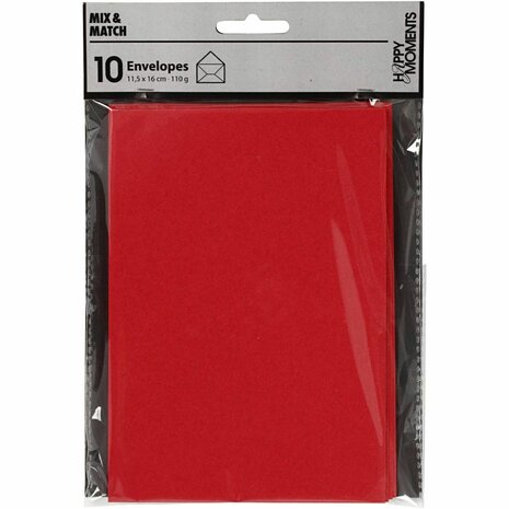 Enveloppen, afmeting envelop 11,5x16 cm, 110 gr, rood, 10 stuk/ 1 doos