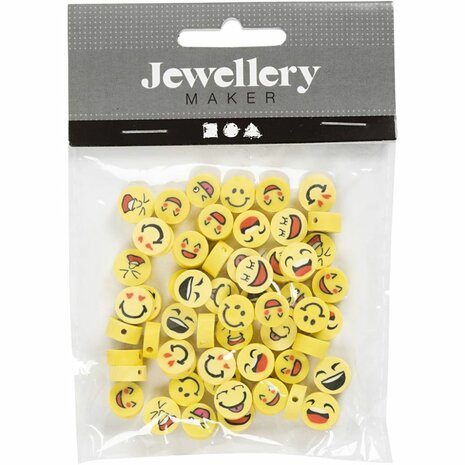 Figuurkralen, Emoji, d 10 mm, gatgrootte 1,5 mm, 60 stuk/ 1 doos
