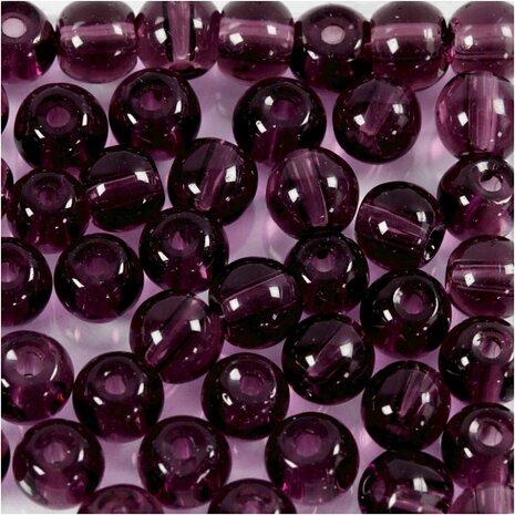 Glas kralen, d 4 mm, gatgrootte 1 mm, paars, 45 stuk/ 1 doos