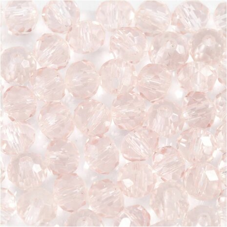 Glas kralen, d 4 mm, gatgrootte 1 mm, lichtroze, 45 stuk/ 1 doos