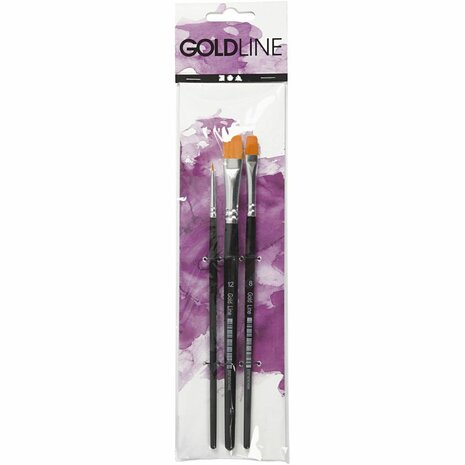 Gold Line penselen, afm 2+8+12, L: 16,5-19 cm, B: 3-12 mm, plat, 3 stuk/ 1 doos