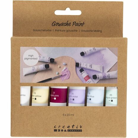 Gouacheverf, pastelkleuren, 6x20 ml/ 1 doos