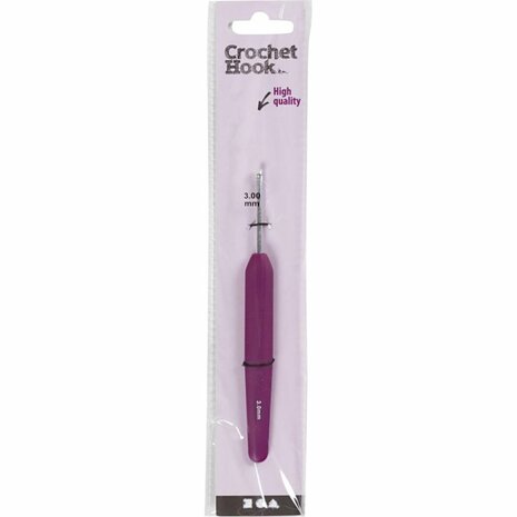 Haaknaalden, afm 3, L: 13,3 cm, afm 3 mm, paars, 1 stuk