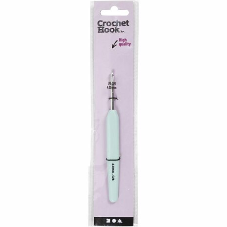 Haaknaalden, afm 4, L: 13,3 cm, afm 4 mm, pastel groen, 1 stuk