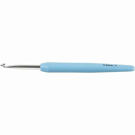 Haaknaald | Ergonomische haaknaald | Softgrip haaknaald | Aluminium haaknaald | 4,5 mm | Lichtblauw