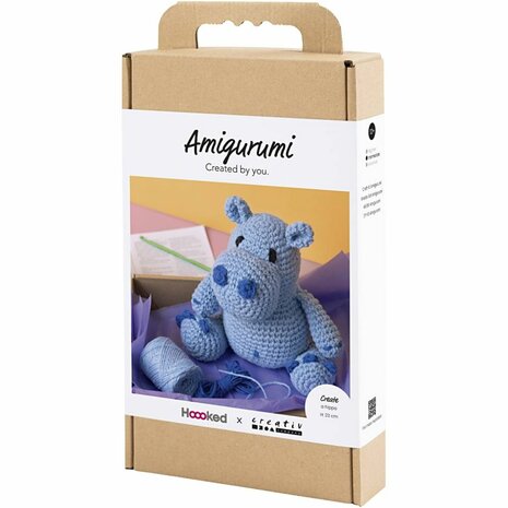 Hobbyset Amigurumi, Nijlpaard, blauw, lichtblauw, 1 doos