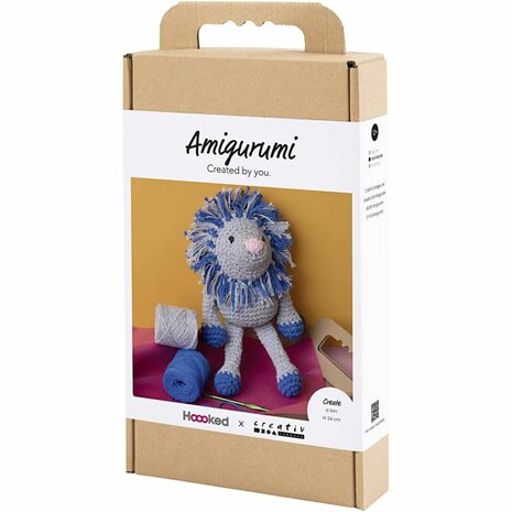 Hobbyset Amigurumi, Leeuw, marineblauw, lichtgrijs, 1 doos