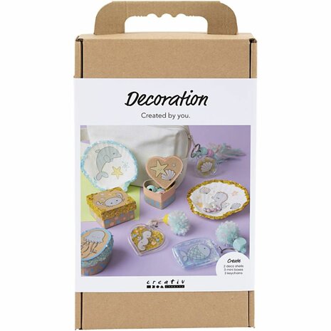 Hobbyset Decoratie, Dozen, schelpen, sleutelhangers, pastelkleuren, 1 doos