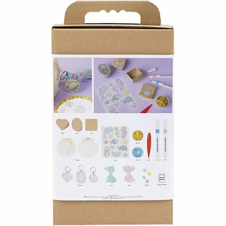 Hobbyset Decoratie, Dozen, schelpen, sleutelhangers, pastelkleuren, 1 doos