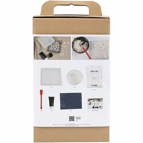 Hobbyset Hars Gieten, Dienblad met terrazzo, zwart, wit, 1 doos