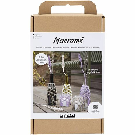 Macram&eacute; set glasdecoratie | Hobbyset macrame | DIY pakket | Macram&eacute; windlichten en vazen maken | 1 Doos