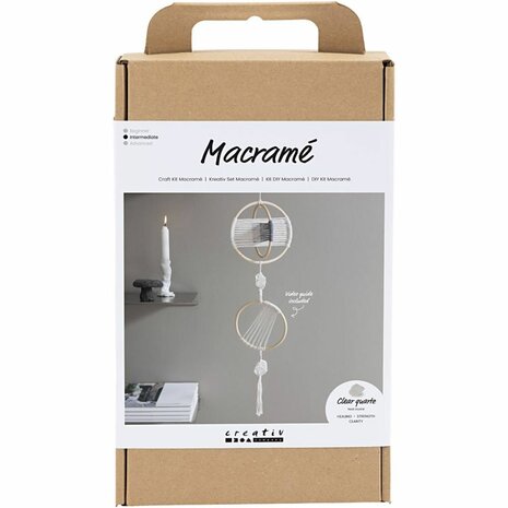 Macram&eacute; set mobiel | Hobbyset macrame | DIY pakket | Macram&eacute; mobiel met bergkristal maken | 1 Doos