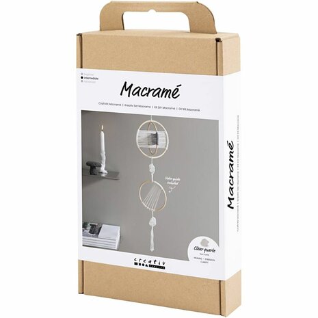 Macram&eacute; set mobiel | Hobbyset macrame | DIY pakket | Macram&eacute; mobiel met bergkristal maken | 1 Doos
