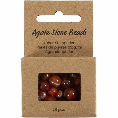 Kralen van agaat, d 6+8+10 mm, gatgrootte 0,9-1 mm, ca. 28 stuk, burnt orange, rood, 28 stuk/ 1 doos