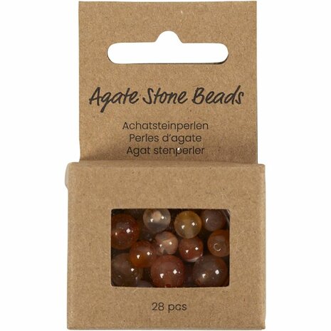 Kralen van agaat, d 6+8+10 mm, gatgrootte 0,9-1 mm, ca. 28 stuk, lichtbruin, 28 stuk/ 1 doos