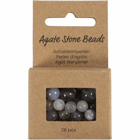 Kralen van agaat, d 6+8+10 mm, gatgrootte 0,9-1 mm, ca. 28 stuk, transparant grijs, 28 stuk/ 1 doos