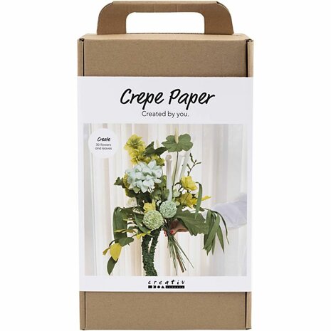 Maxi Hobbyset Cr&ecirc;pepapier, Bloemenboeket, lichtgroen, donkergroen, pastel groen, wit, 1 doos