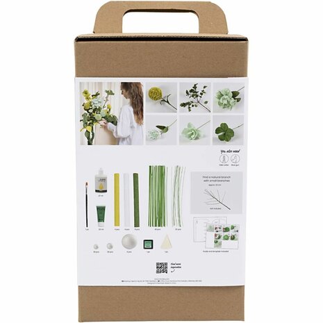 Maxi Hobbyset Cr&ecirc;pepapier, Bloemenboeket, lichtgroen, donkergroen, pastel groen, wit, 1 doos