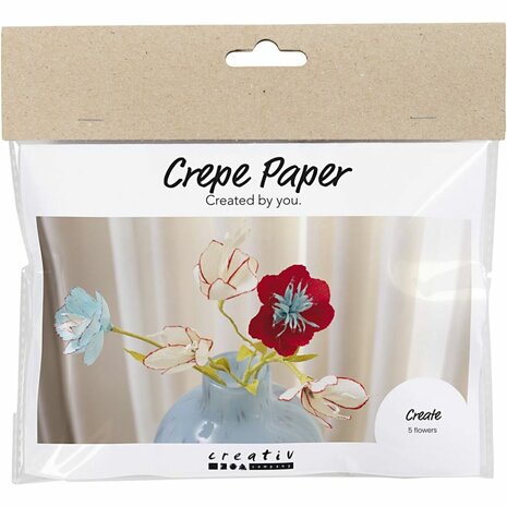 Mini hobbyset cr&ecirc;pepapier, Bloemen van cr&ecirc;pepapier, pastelkleuren, 1 doos