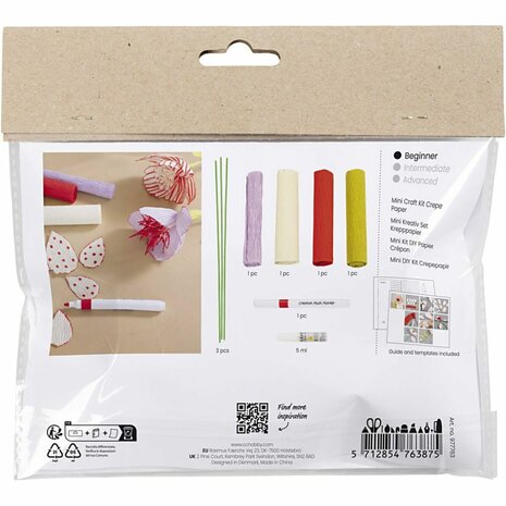Mini hobbyset cr&ecirc;pepapier, Bloemen, pastelkleuren, 1 doos
