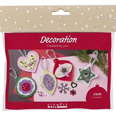 Mini Hobbyset Decoratie, Vilten kerstdecoraties, diverse kleuren, 1 doos