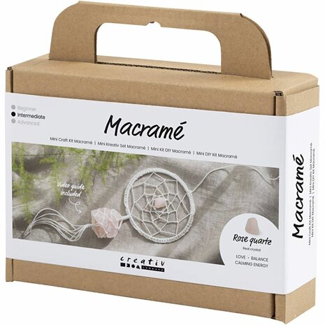 Macram&eacute; set dromenvanger | Hobbyset macrame | DIY pakket | Macram&eacute; dromenvanger met rozenkwarts maken | 1 Doos