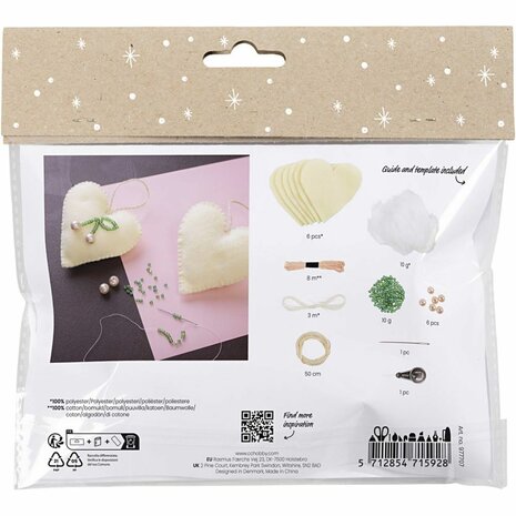 Mini Hobbyset Naaien, Harten, off white, 1 doos