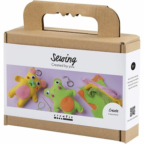 Mini Hobbyset Naaien, Kikker en teddybeer, diverse kleuren, 1 doos