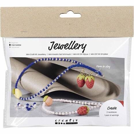 Hobbyset sieraden maken | Halsketting maken | Oorbellen maken | Polymeerklei fruit koningsblauw | Mini Creative Set Jewellery