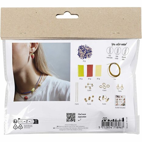 Hobbyset sieraden maken | Halsketting maken | Oorbellen maken | Polymeerklei fruit koningsblauw | Mini Creative Set Jewellery