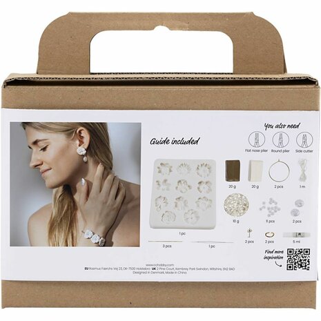 Hobbyset sieraden maken | Oorbellen + armband + halsketting + ring | Bloemontwerp roos | Beige | Mini Creative Set Jewellery