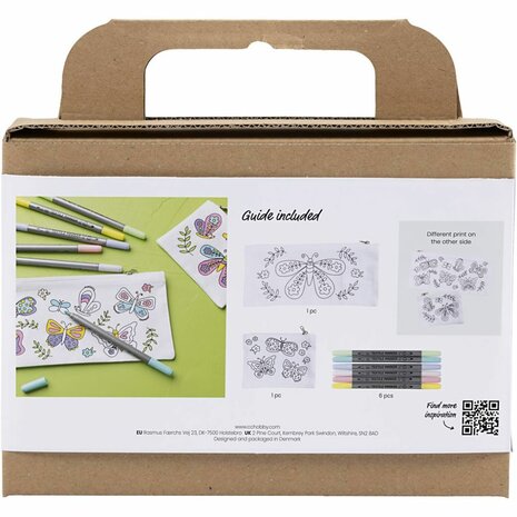 Mini Hobbyset Textiel Decoreren, Vlinders, pastelkleuren, 1 doos