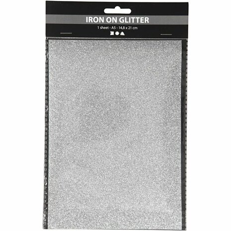 Opstrijkfolie, A5, vel 148x210 mm, glitter, zilver, 1 vel